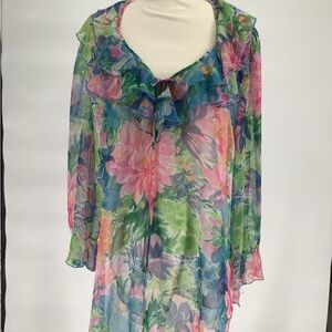 Miss Dior Vintage Floral Sheer Dress Beach Coverall Nightgown Size M/ L